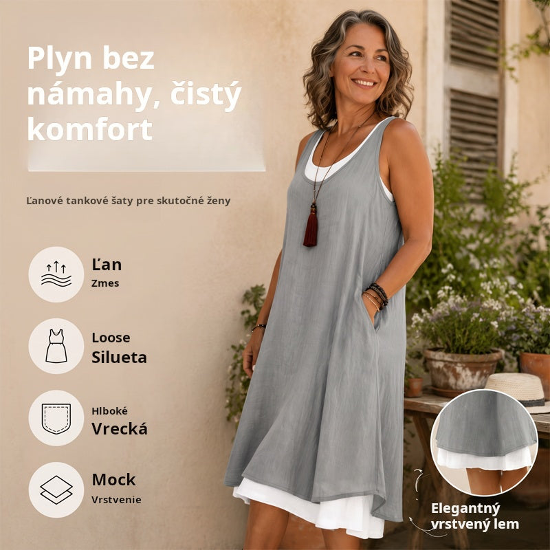 💃Damska luźna sukienka bez rękawów z dwuczęściowym, imitującym topem