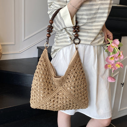 🌾 Torba w stylu boho, tkana – z podszewką | Lekka torba na ramię ze słomy – płatność przy odbiorze 🔥