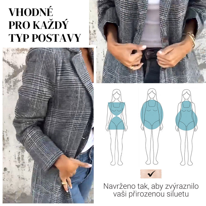 🔥Jesienny mały damski garnitur z kołnierzykiem z klapami i guzikami w kratkę