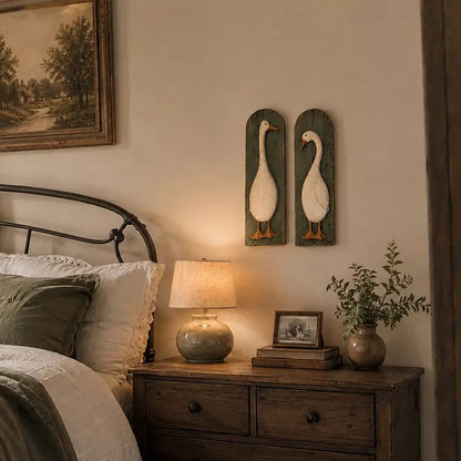 🏡✨Zestaw 2 ręcznie robionych rustykalnych dekoracji ściennych z gęsią