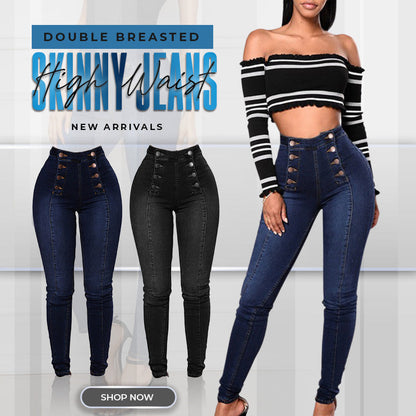 📦Płatność przy odbiorze👖Dżinsy skinny z wysokim stanem i podwójnymi rzędami