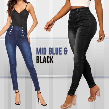 📦Płatność przy odbiorze👖Dżinsy skinny z wysokim stanem i podwójnymi rzędami