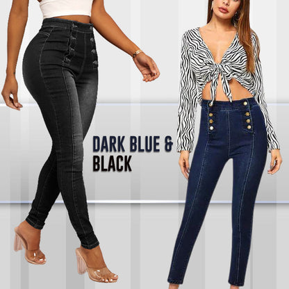 📦Płatność przy odbiorze👖Dżinsy skinny z wysokim stanem i podwójnymi rzędami