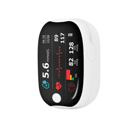 【🎁Oferta świąteczna🎄】Pulsoksymetr na palec GlucoSense z klipsem – wersja angielska (czterokolorowa dioda LED)