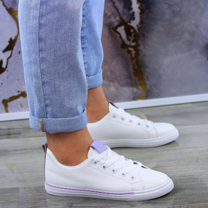 Miękkie, wygodne białe tenisówki skórzane trampki damskie Ivet purple
