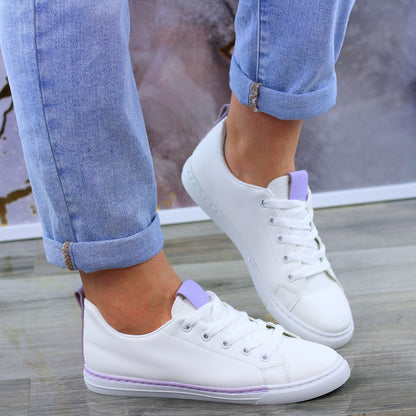Miękkie, wygodne białe tenisówki skórzane trampki damskie Ivet purple