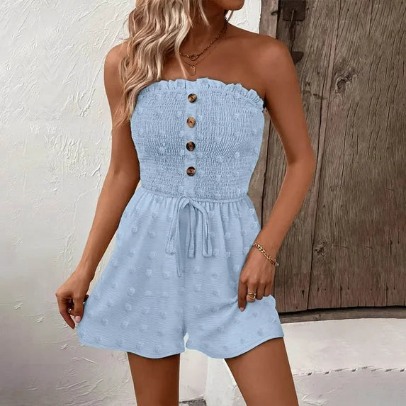 🔥👗Damski kombinezon typu tuba z szerokimi nogawkami i falbanką z przodu i wiązaniem