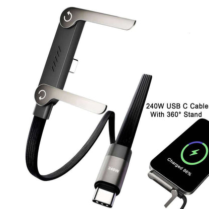 📱 240 W pleciony kabel do szybkiego ładowania z wbudowaną podstawką na telefon – nowy, składany, wytrzymały kabel USB-C typu C z 2026 r. (opakowanie 2 szt.)