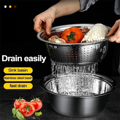 🍳 OFRTA LIMITOWANA – 50% ZNIŻKI! 🔥 Wielofunkcyjna misa ze stali nierdzewnej – niemiecka jakość, drobne sitko i tarka w zestawie – idealna do przesiewania, filtrowania i przygotowywania w kuchni ✨