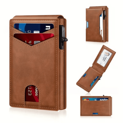 ⚡70K+ SOLD!-Wallet for Men - with Pop Up Aluminum Case Slim Leather Slots Credit Card Holder RFID Blocking Bifold Minimalist Wallet