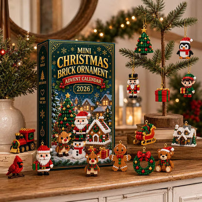 🎄 24-dniowy mini kalendarz adwentowy z ozdobami świątecznymi | 24 wyjątkowe, świąteczne, do samodzielnego zbudowania wzory z pętelkami do zawieszania — idealne do dekorowania choinek, wieńców i świątecznych dekoracji 🧱