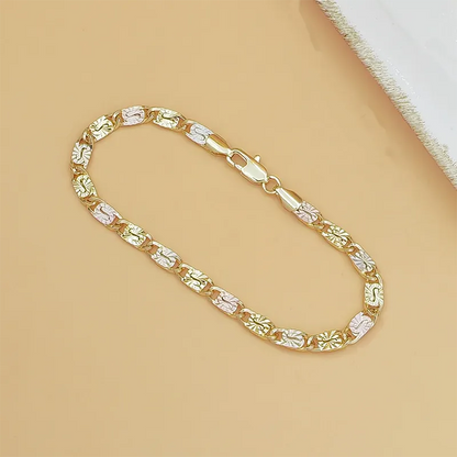 💎 TERAZ 50% TANIEJ! 👑 Bransoletka unisex z trójkolorowymi ogniwami – złotymi/różowymi/srebrnymi, szlifem fasetowanym i zapięciem ośmiornicowym – klasyczne ogniwa, nowoczesny blask 💛