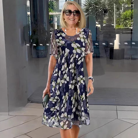 [S-3XL]🌸Elegancki damski krój sukienki szyfonowej z kwiatowym nadrukiem