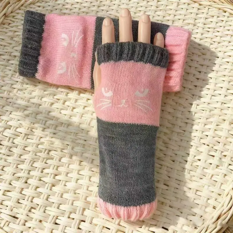 🐱 Śliczne damskie rękawiczki dzianinowe w kształcie kota🧤🧶