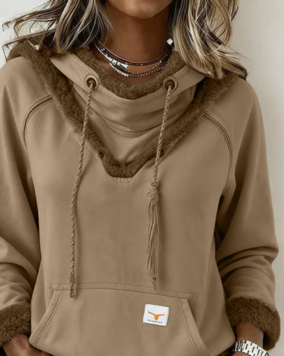 Bluza z długim rękawem i kieszeniami w stylu patchworku