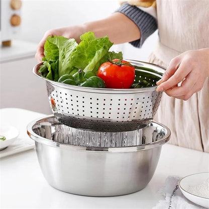 🍳 OFRTA LIMITOWANA – 50% ZNIŻKI! 🔥 Wielofunkcyjna misa ze stali nierdzewnej – niemiecka jakość, drobne sitko i tarka w zestawie – idealna do przesiewania, filtrowania i przygotowywania w kuchni ✨