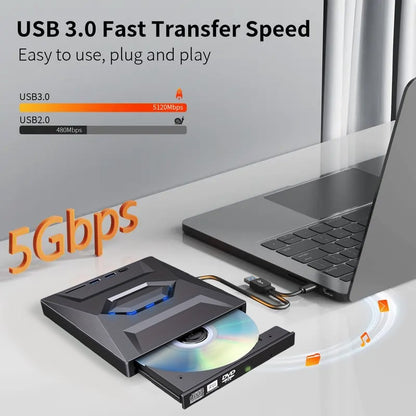 Odtwarzacz CD DVD do laptopa w stylu retro, USB C 3.0, przenośna nagrywarka CD