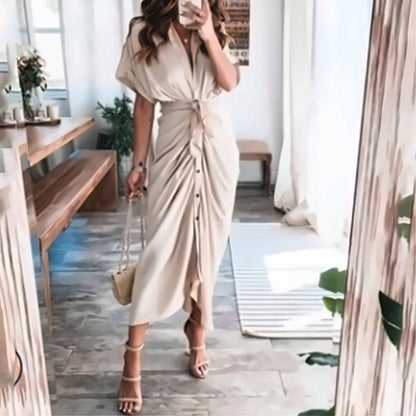 👗 Damska satynowa sukienka koszulowa zapinana na guziki-TAB