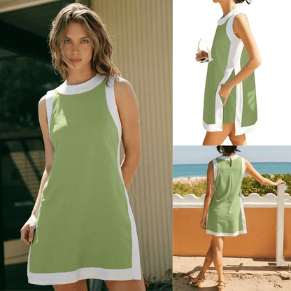 👗Damskie, casualowe, bezrękawnikowe szorty w blokach kolorów z kieszeniami🥰