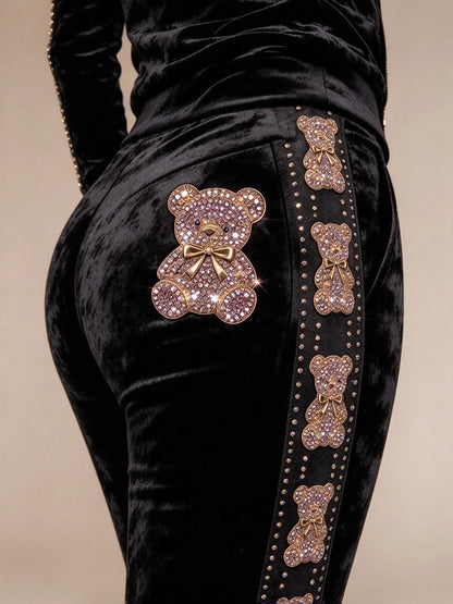 Women's Fashion Rhinestone Teddy Bear Two-Piece Set
