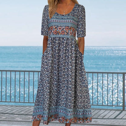 🌸 Elegancka sukienka damska z nadrukiem boho