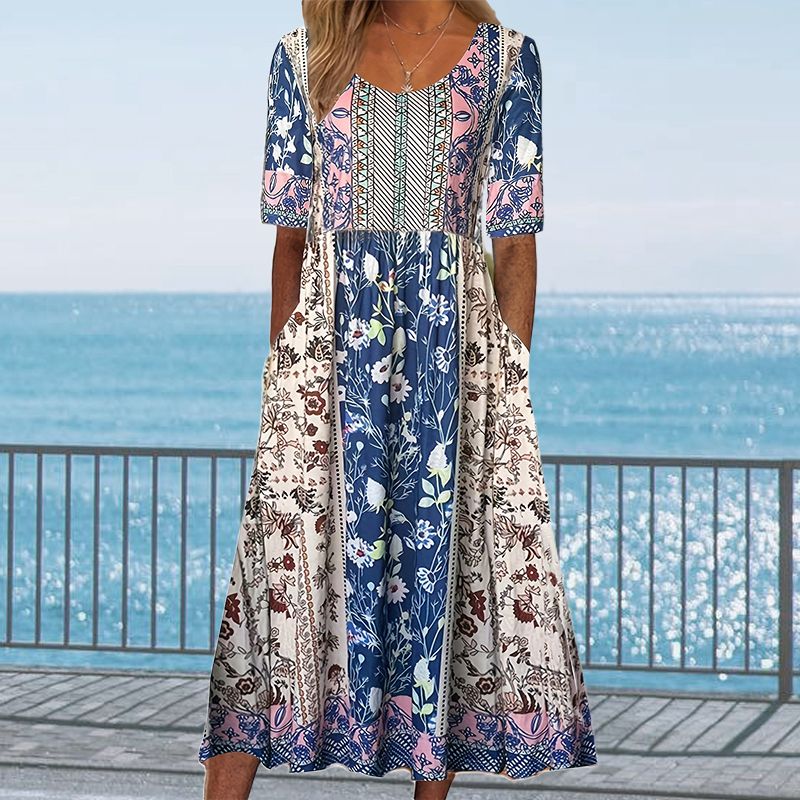 🌸 Elegancka sukienka damska z nadrukiem boho