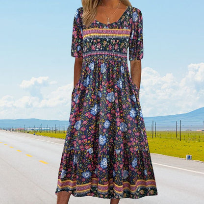 🌸 Elegancka sukienka damska z nadrukiem boho