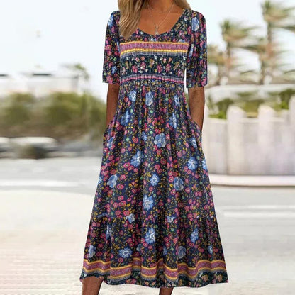 🌸 Elegancka sukienka damska z nadrukiem boho