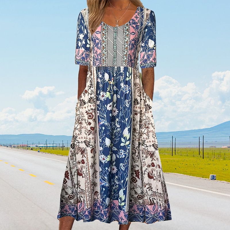 🌸 Elegancka sukienka damska z nadrukiem boho