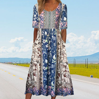 🌸 Elegancka sukienka damska z nadrukiem boho