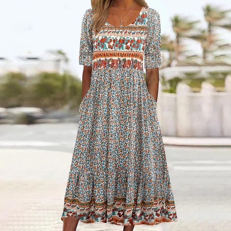 🌸 Elegancka sukienka damska z nadrukiem boho