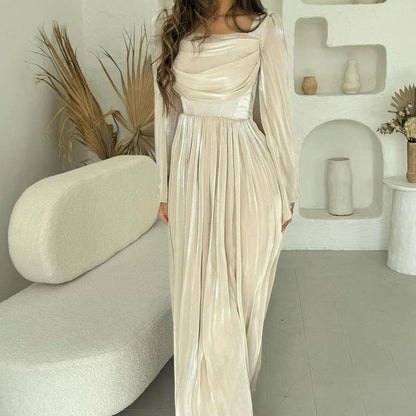 ✨2024 Nowe produkty👗Elegancka długa sukienka damska z plisowanym dekoltem w kwadrat-TAB