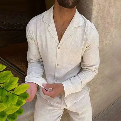 🌴Męski minimalistyczny bawełniany lniany dwuczęściowy zestaw casualowy