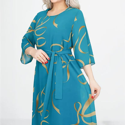 🌸Elegancka luźna sukienka midi z marszczonymi rękawami