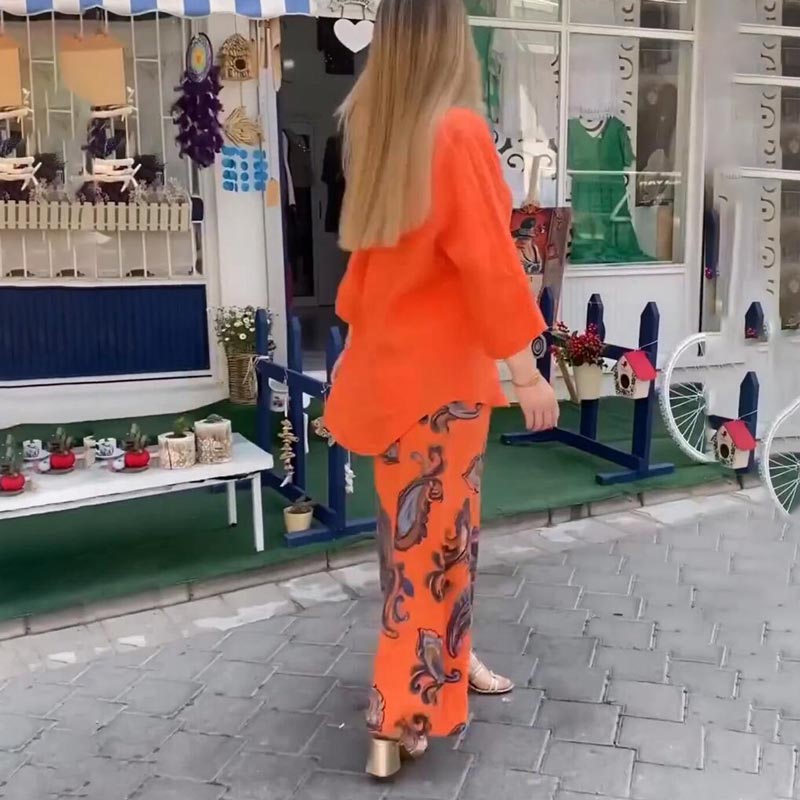 💖 Damski top z długim rękawem i spodnie z szerokimi nogawkami ✨