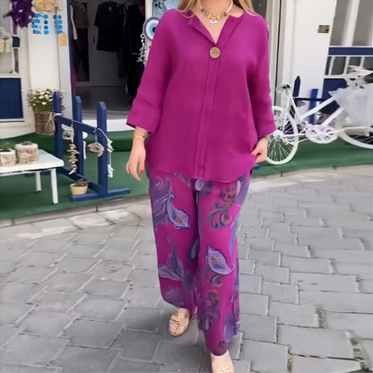 💖 Damski top z długim rękawem i spodnie z szerokimi nogawkami ✨