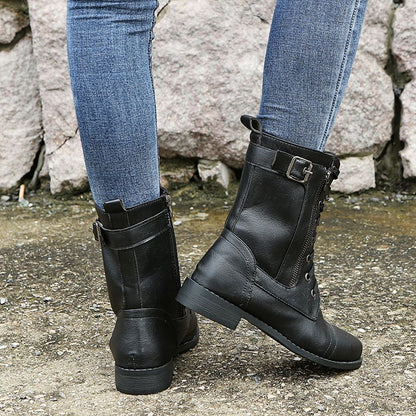 Damskie skórzane buty ortopedyczne z okrągłym noskiem i bocznym zamkiem błyskawicznym👢