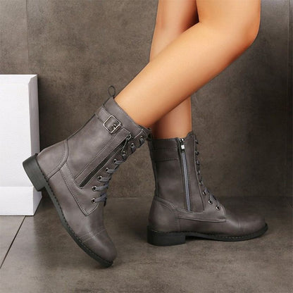 Damskie skórzane buty ortopedyczne z okrągłym noskiem i bocznym zamkiem błyskawicznym👢