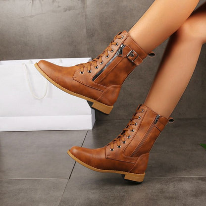 Damskie skórzane buty ortopedyczne z okrągłym noskiem i bocznym zamkiem błyskawicznym👢