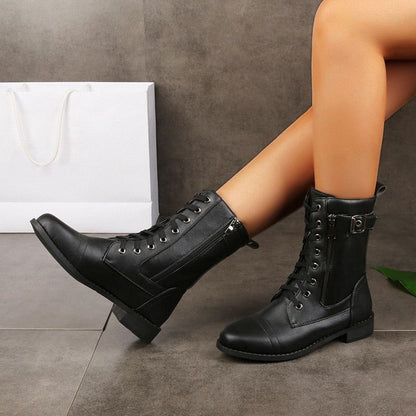 Damskie skórzane buty ortopedyczne z okrągłym noskiem i bocznym zamkiem błyskawicznym👢