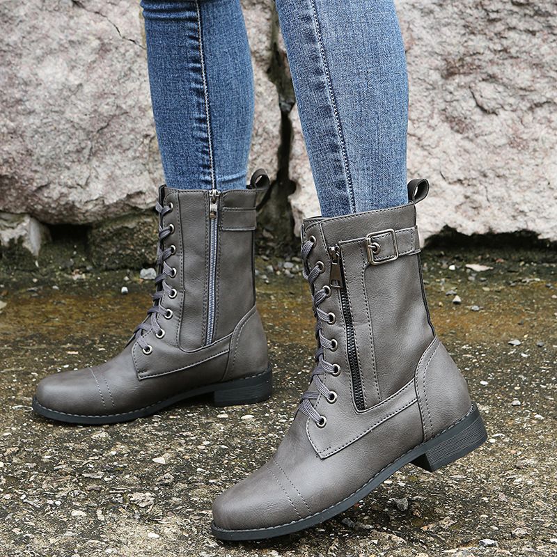 Damskie skórzane buty ortopedyczne z okrągłym noskiem i bocznym zamkiem błyskawicznym👢