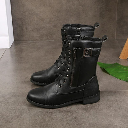 Damskie skórzane buty ortopedyczne z okrągłym noskiem i bocznym zamkiem błyskawicznym👢