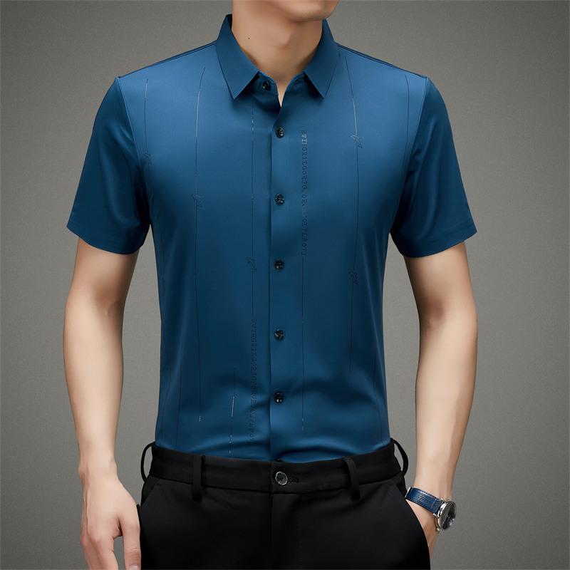 ❄️Męska koszula z jedwabiu lodowego o wysokiej elastyczności i odporności na zagniecenia