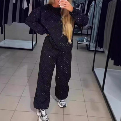 Damska sportowa bluza z okrągłym dekoltem + dwuczęściowy zestaw spodnie jogger
