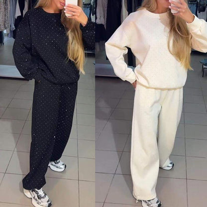 Damska sportowa bluza z okrągłym dekoltem + dwuczęściowy zestaw spodnie jogger