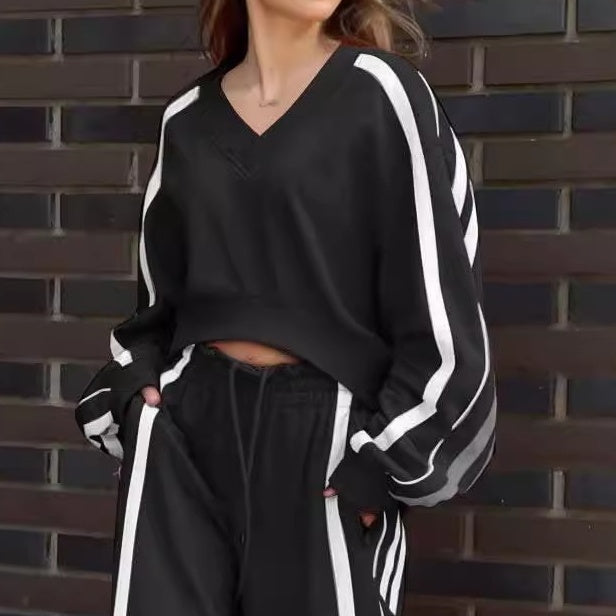 💕 Komplet top z dekoltem V + luźne spodnie