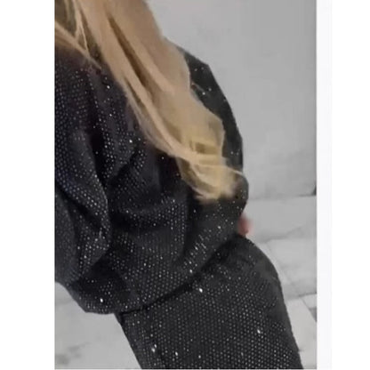 ✨Dwuczęściowy komplet z cekinową górą i spodniami z szerokimi nogawkami