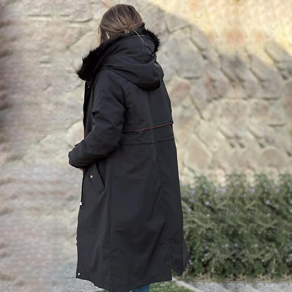 Zimowy płaszcz damski z kapturem i futrzanym kołnierzem Casual Parka