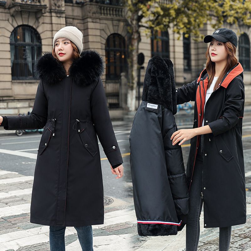 Zimowy płaszcz damski z kapturem i futrzanym kołnierzem Casual Parka