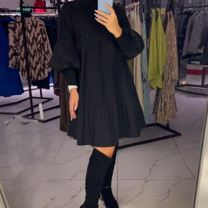 Damskie sukienki plus size z rozszerzanymi rękawami i stójką